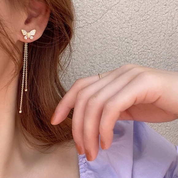 Goldtone Butterfly Dangle Earrings - Picture 3 of 4